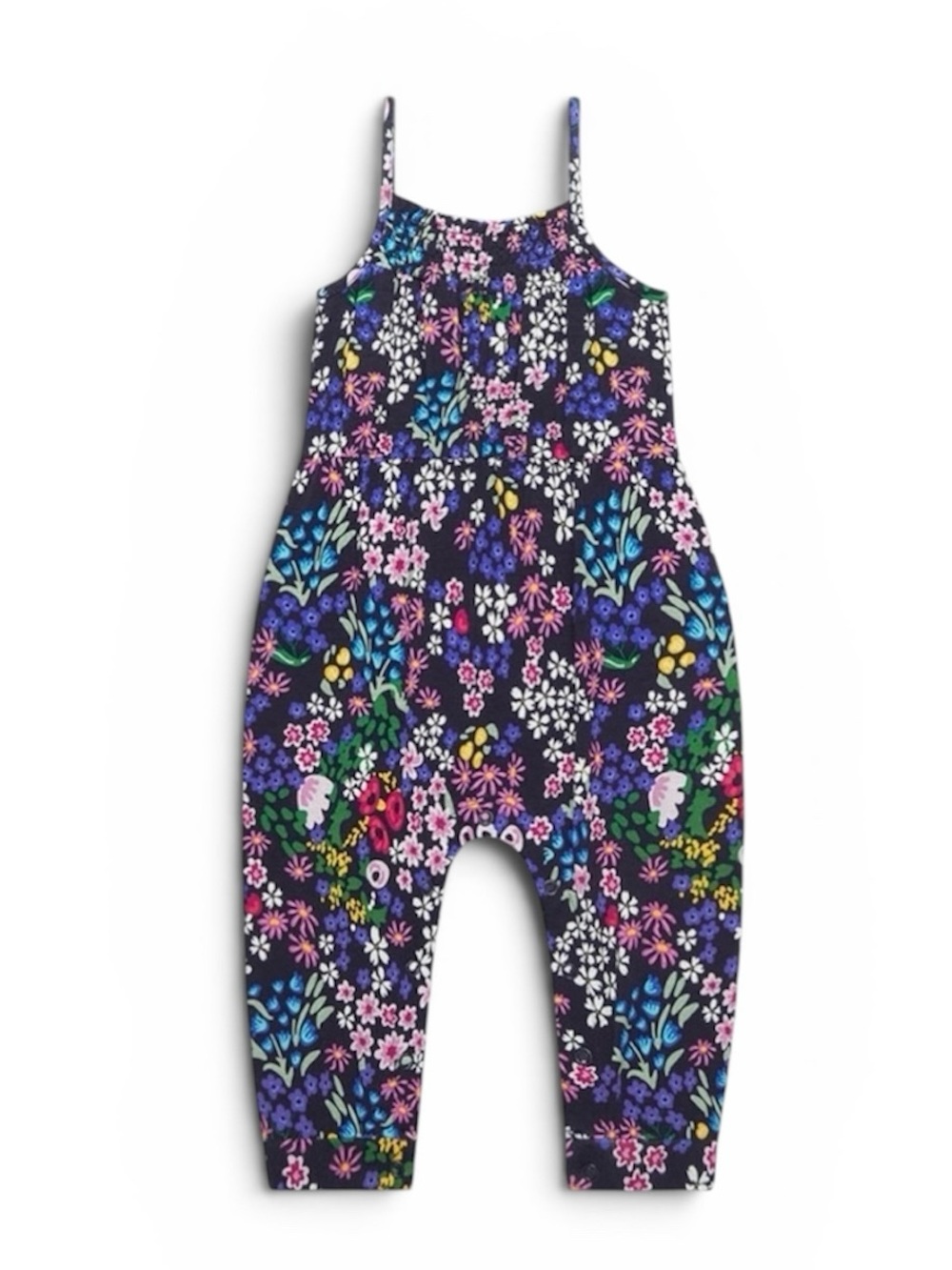 Posh Peanut Navy Floral Print Girls Romper